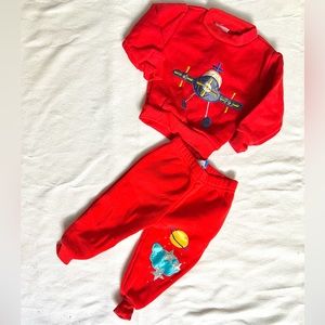 Vintage Red airplane & space sweatsuit